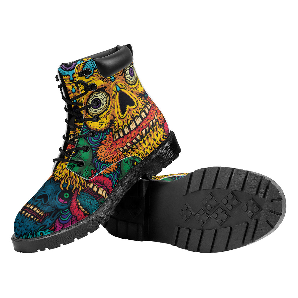 Psychedelic Skull Print Work Boots
