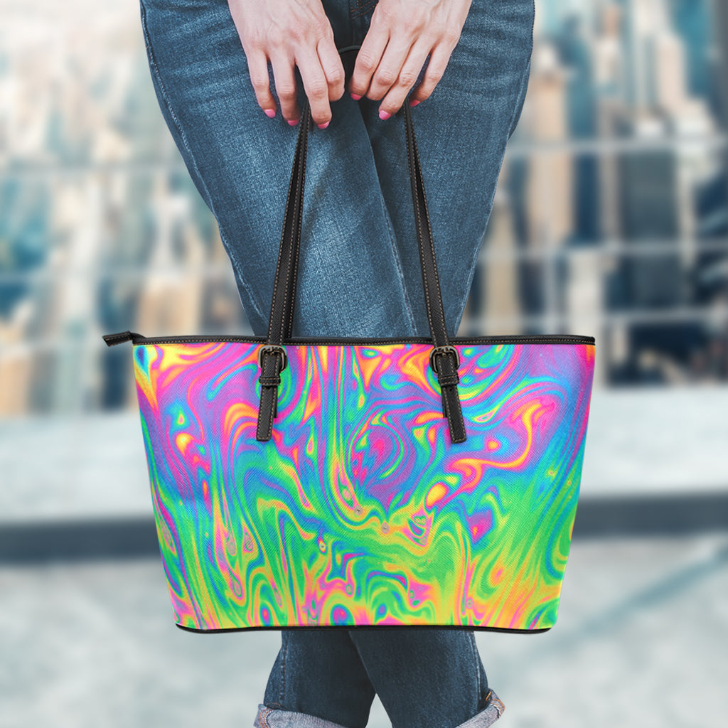 Psychedelic Surface Print Leather Tote Bag