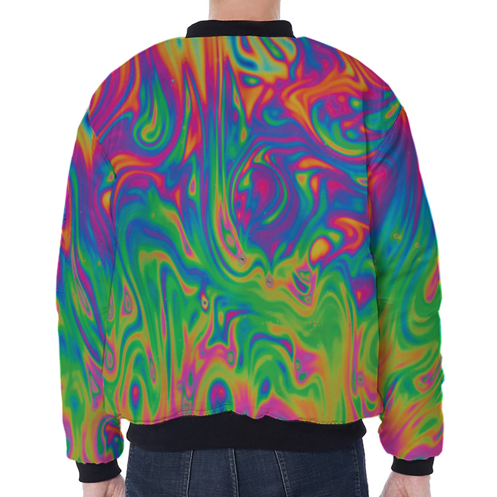 Psychedelic Surface Print Zip Sleeve Bomber Jacket