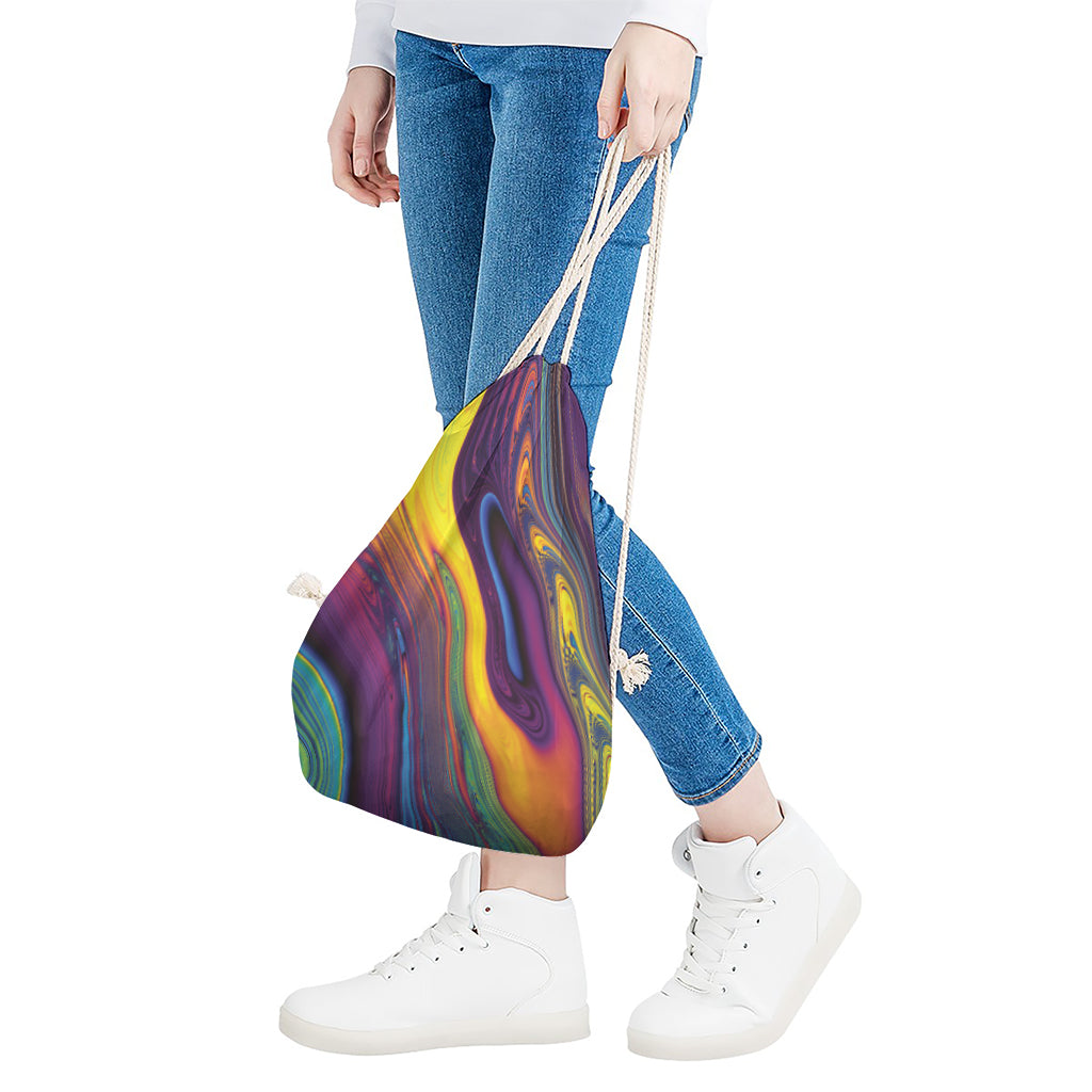 Psychedelic Trippy Fractal Print Drawstring Bag