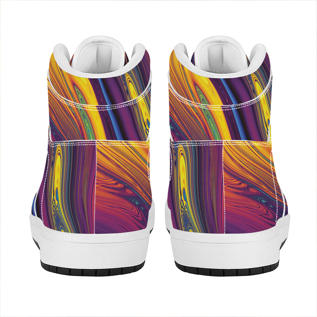 Psychedelic Trippy Fractal Print High Top Leather Sneakers