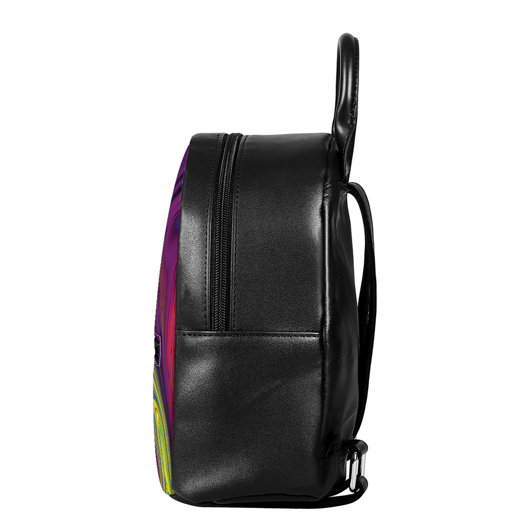 Psychedelic Trippy Fractal Print Leather Backpack