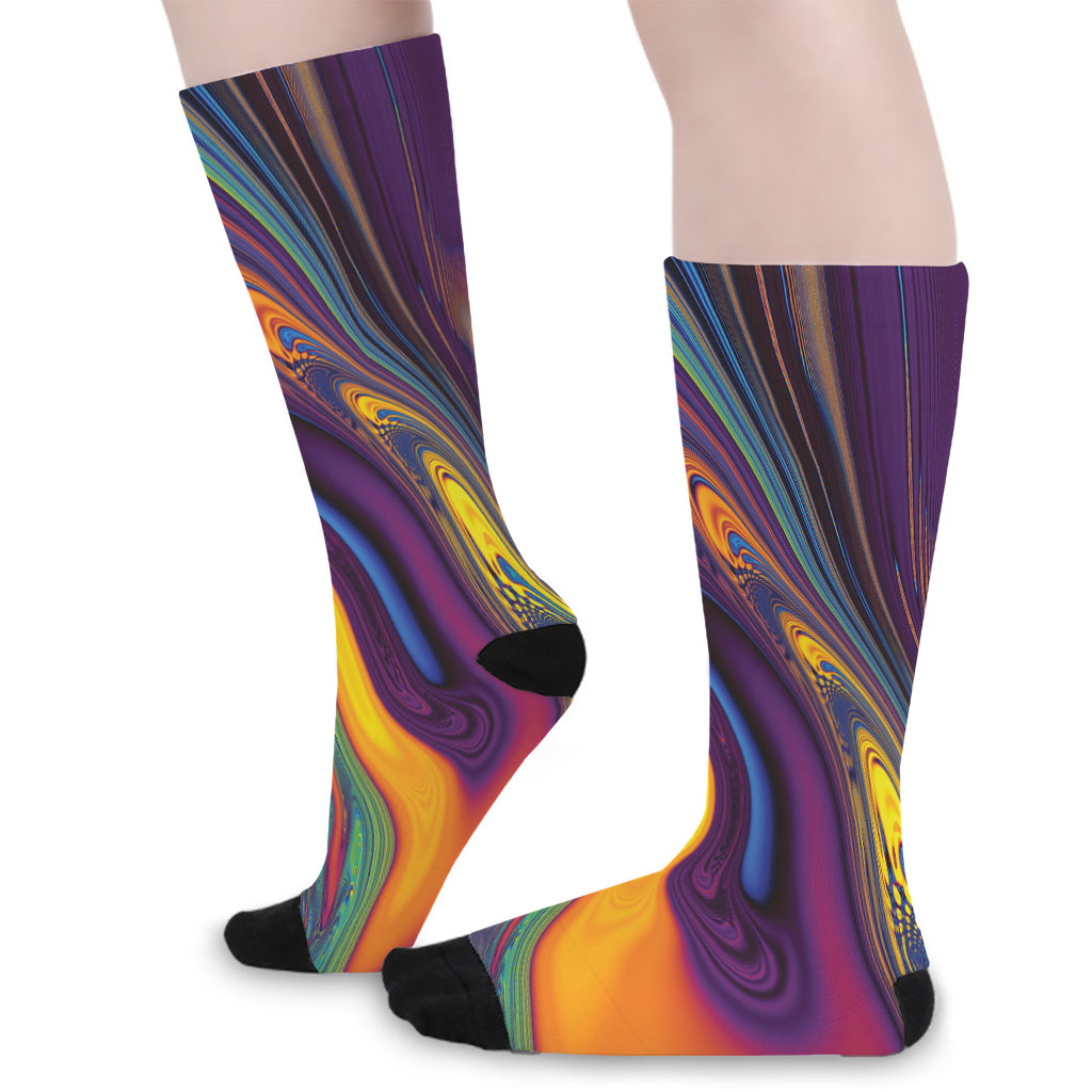 Psychedelic Trippy Fractal Print Long Socks