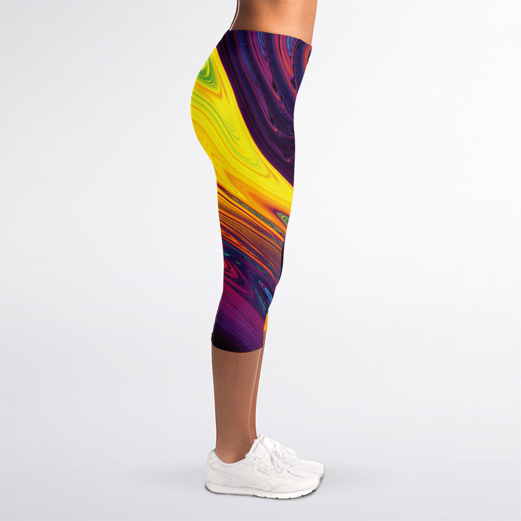 Psychedelic Trippy Fractal Print Women's Capri Leggings