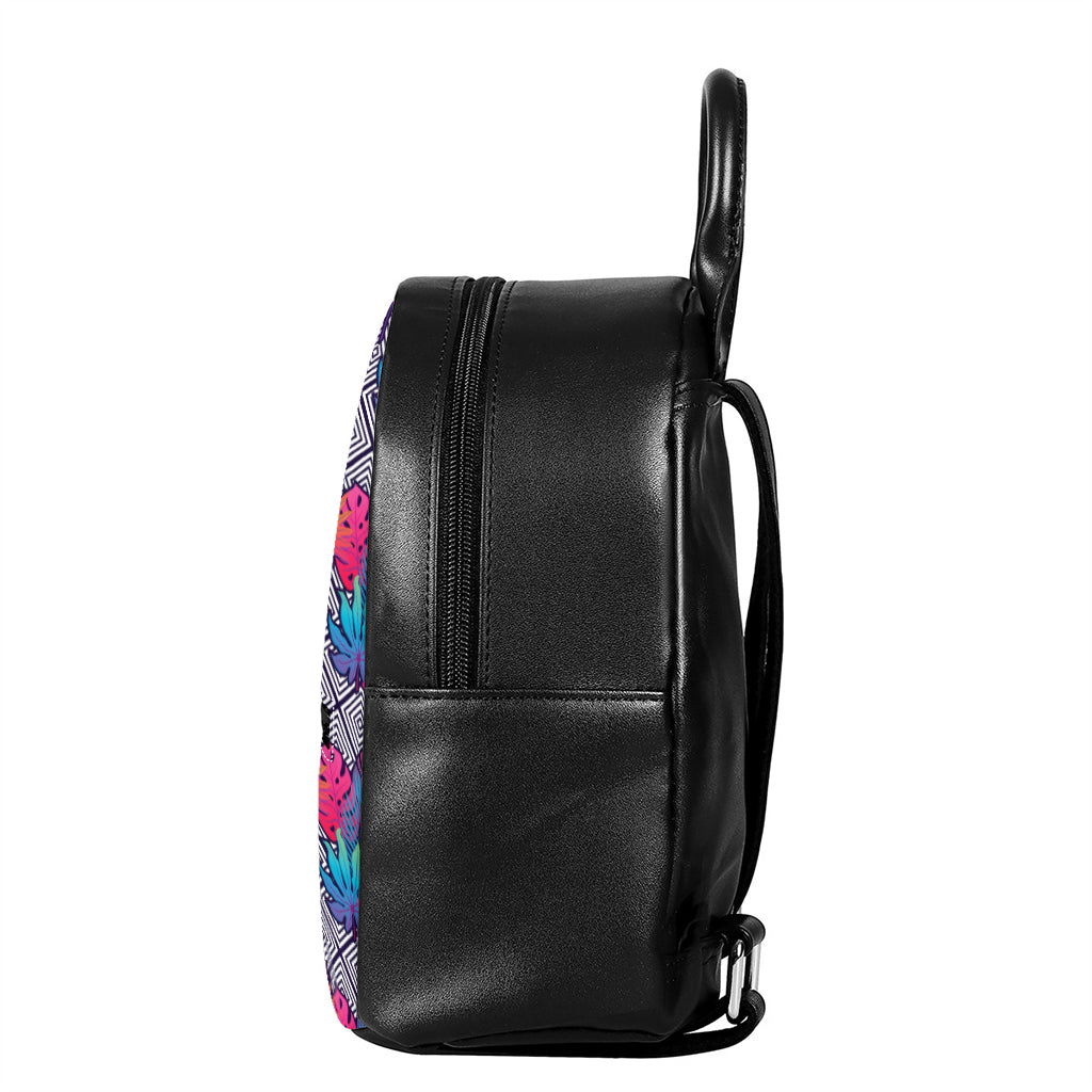Psychedelic Tropical Aloha Pattern Print Leather Backpack