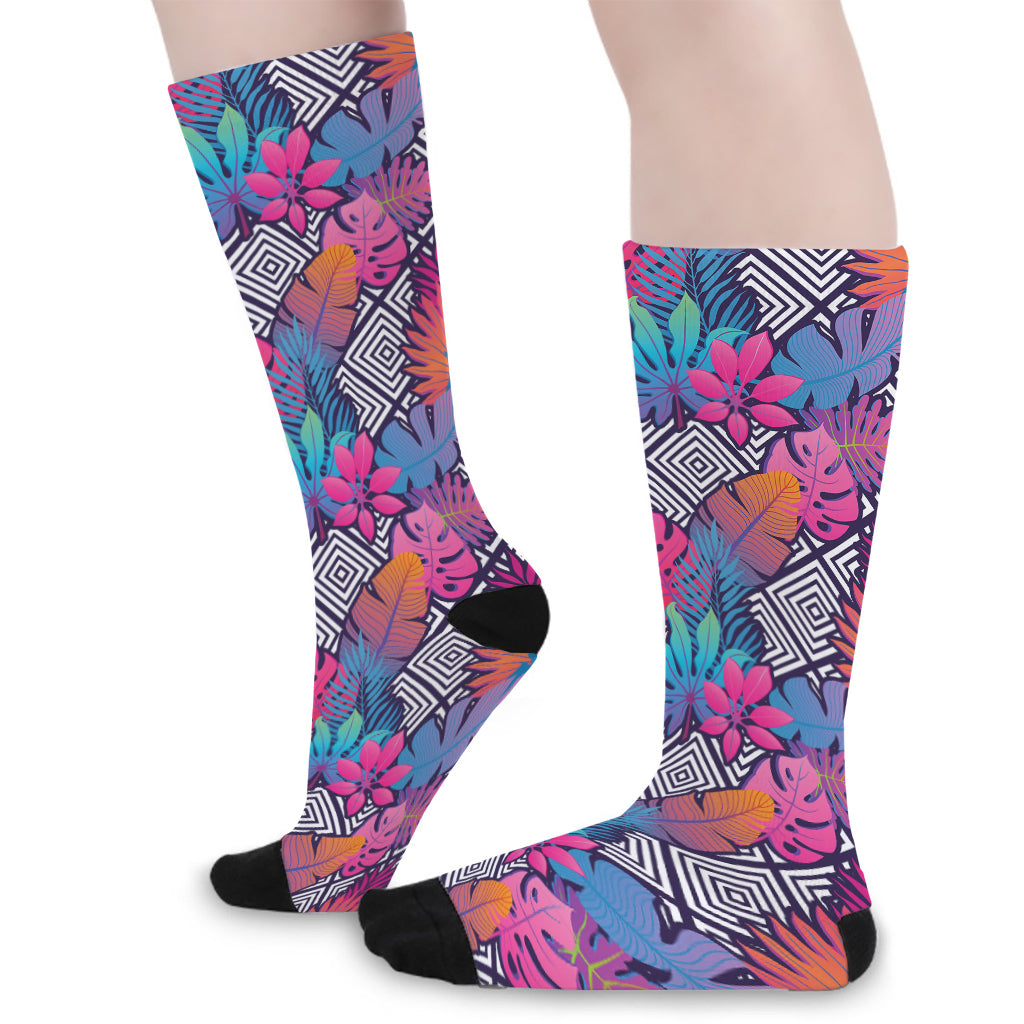 Psychedelic Tropical Aloha Pattern Print Long Socks