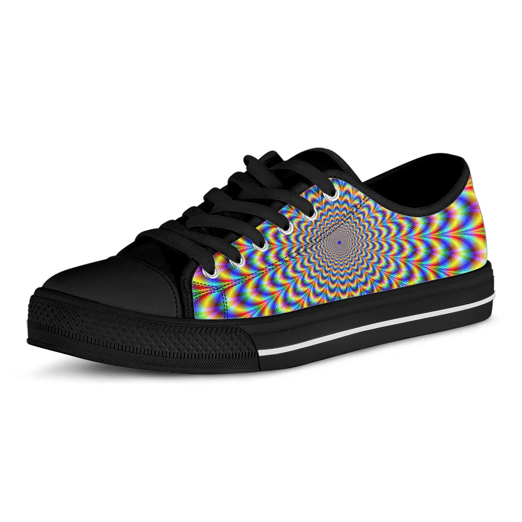 Psychedelic Wave Optical Illusion Black Low Top Sneakers
