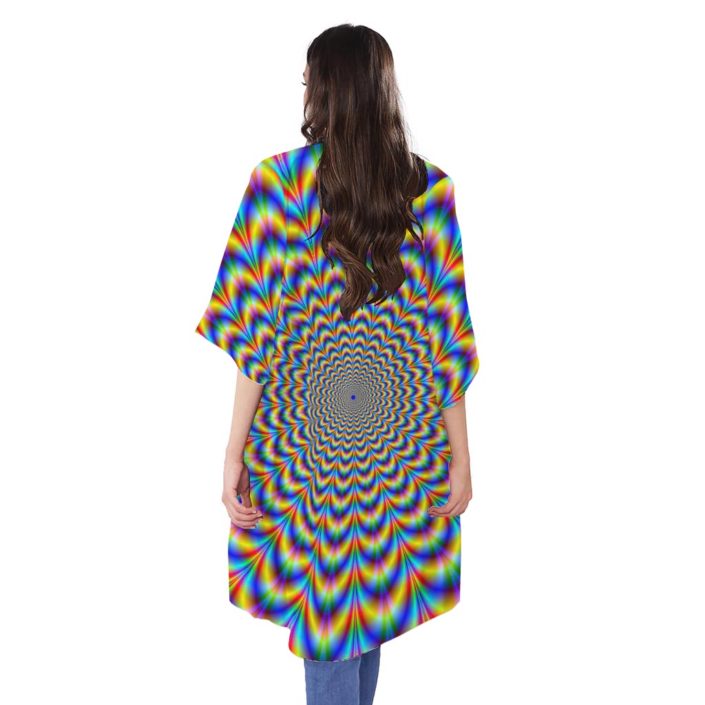 Psychedelic Wave Optical Illusion Open Front Beach Cover Up