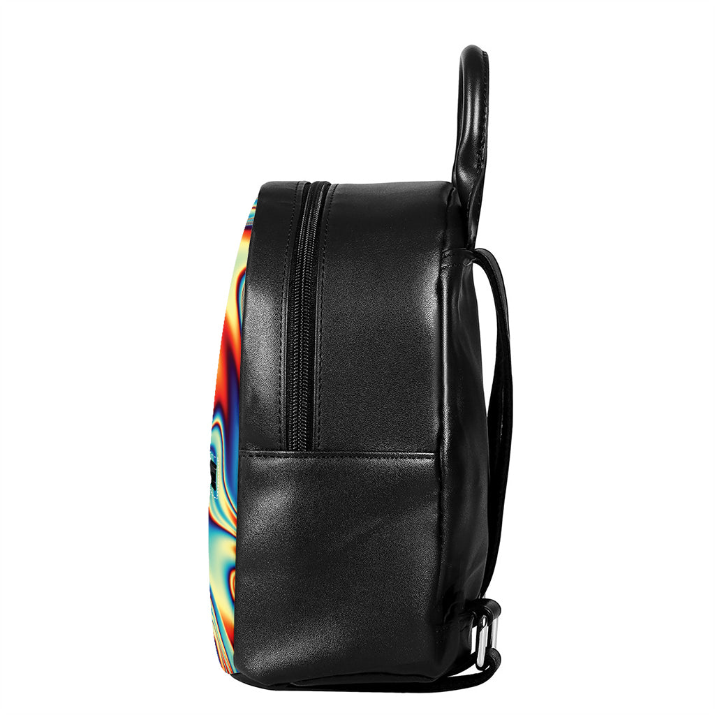 Psychedelic Wave Print Leather Backpack