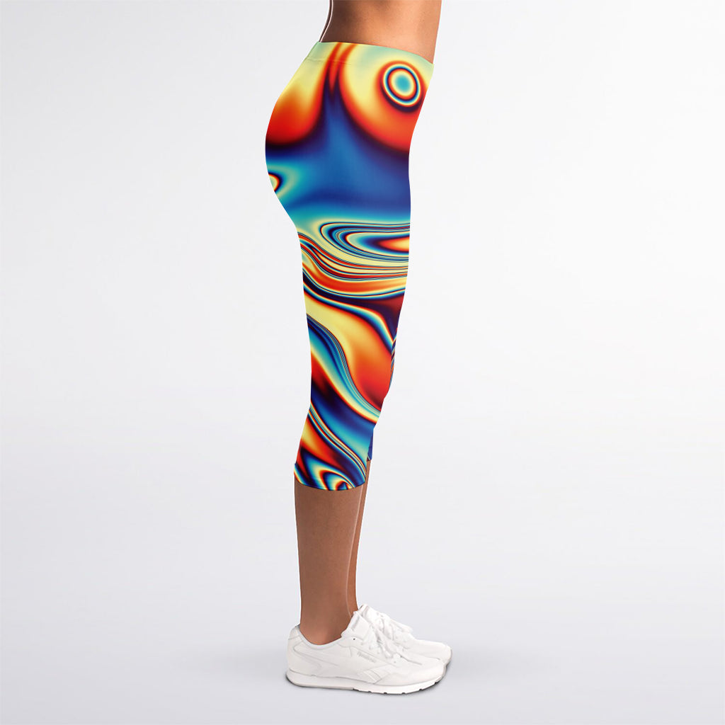 Psychedelic Wave Print Women's Capri Leggings
