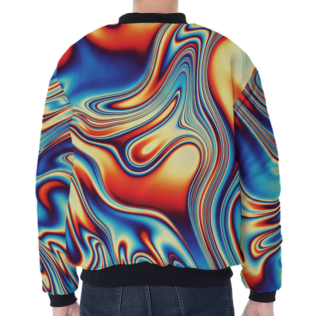 Psychedelic Wave Print Zip Sleeve Bomber Jacket