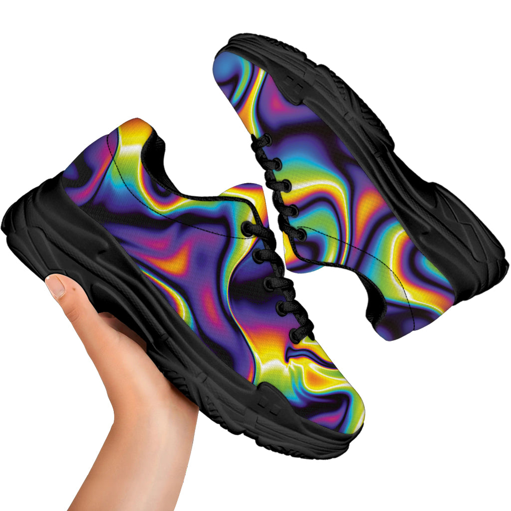 Psychedelic Wavy Print Black Chunky Shoes