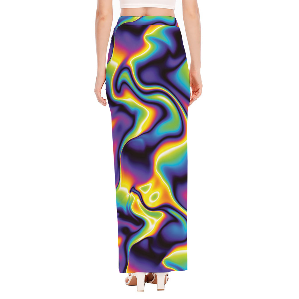 Psychedelic Wavy Print High Slit Maxi Skirt