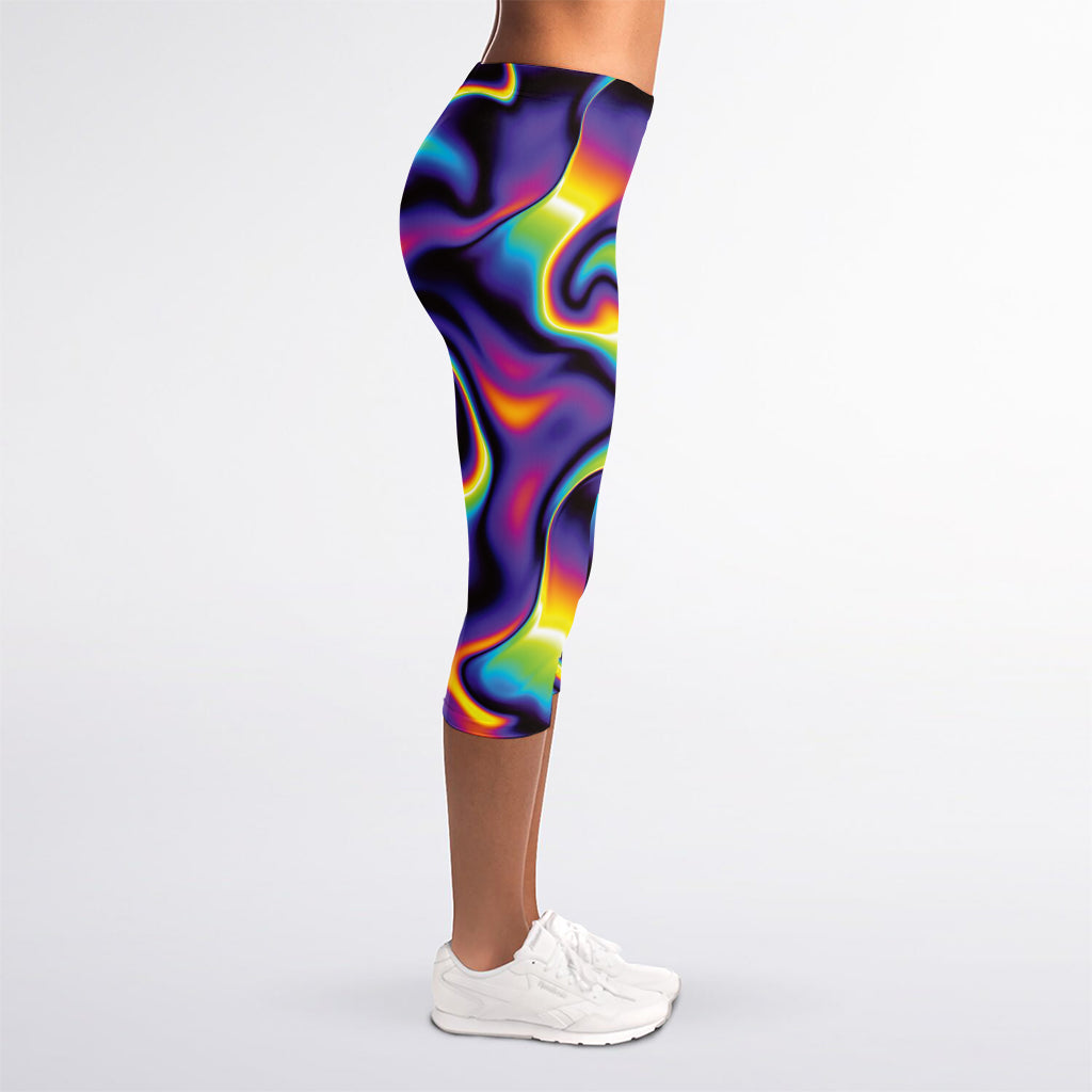 Psychedelic Wavy Print Women's Capri Leggings