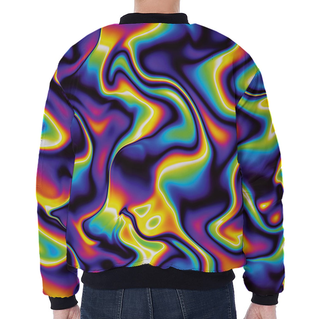 Psychedelic Wavy Print Zip Sleeve Bomber Jacket