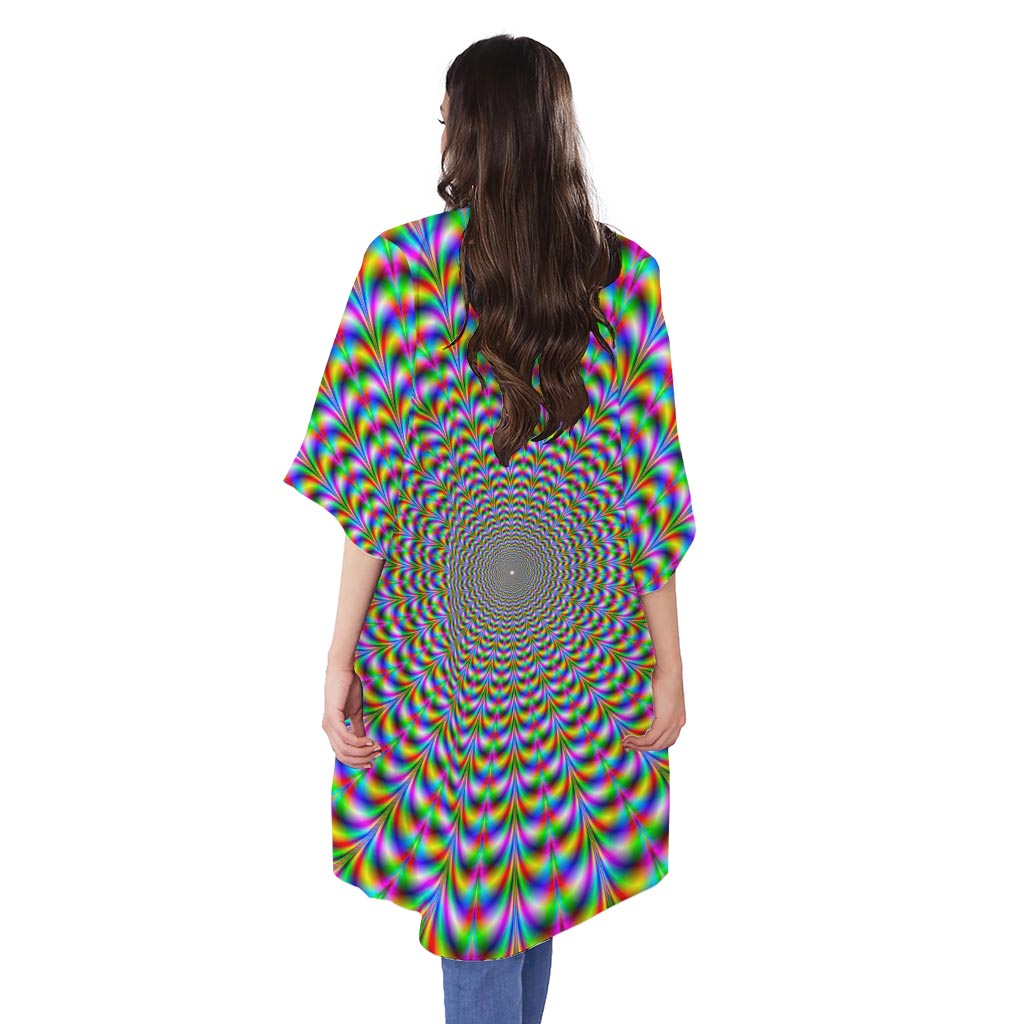 Psychedelic Web Optical Illusion Open Front Beach Cover Up