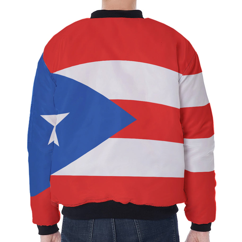 Puerto Rican Flag Print Zip Sleeve Bomber Jacket