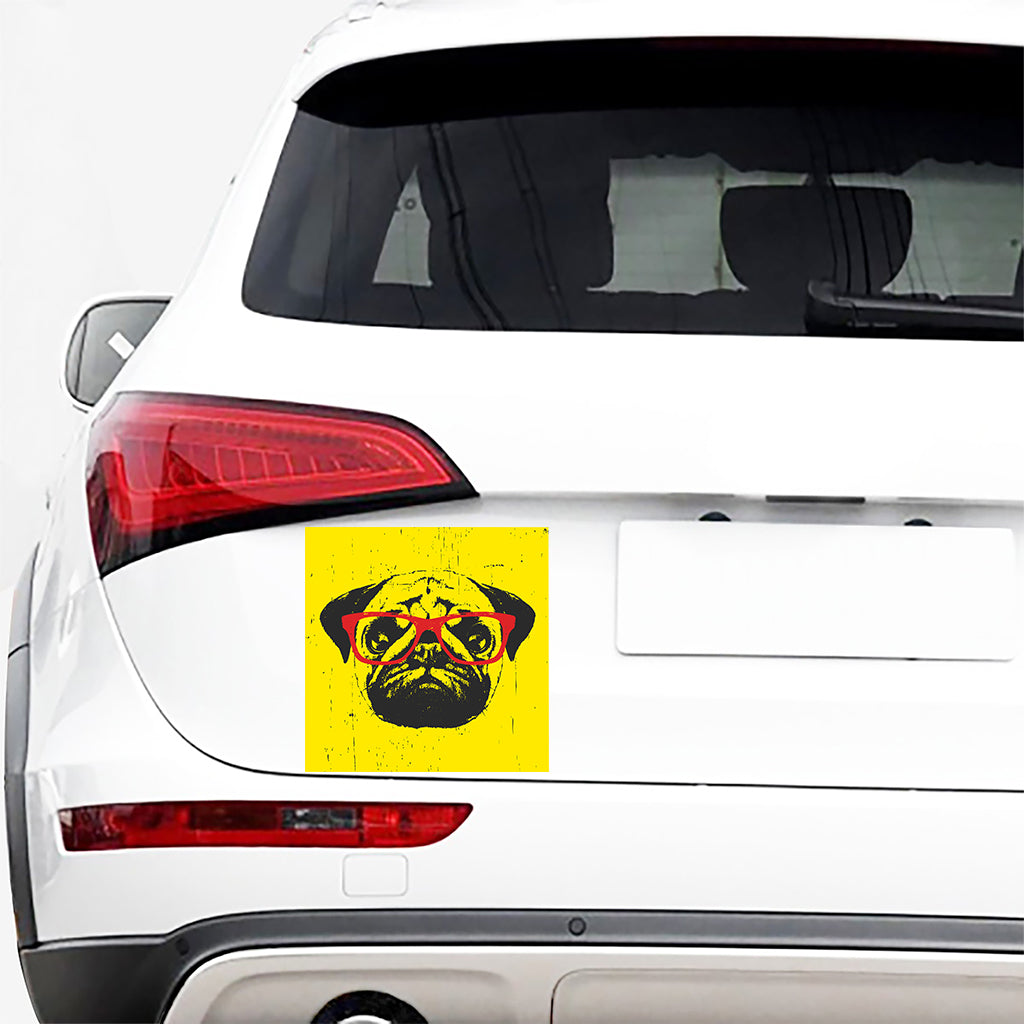 Pug With Glasses Portrait Print Car Sticker