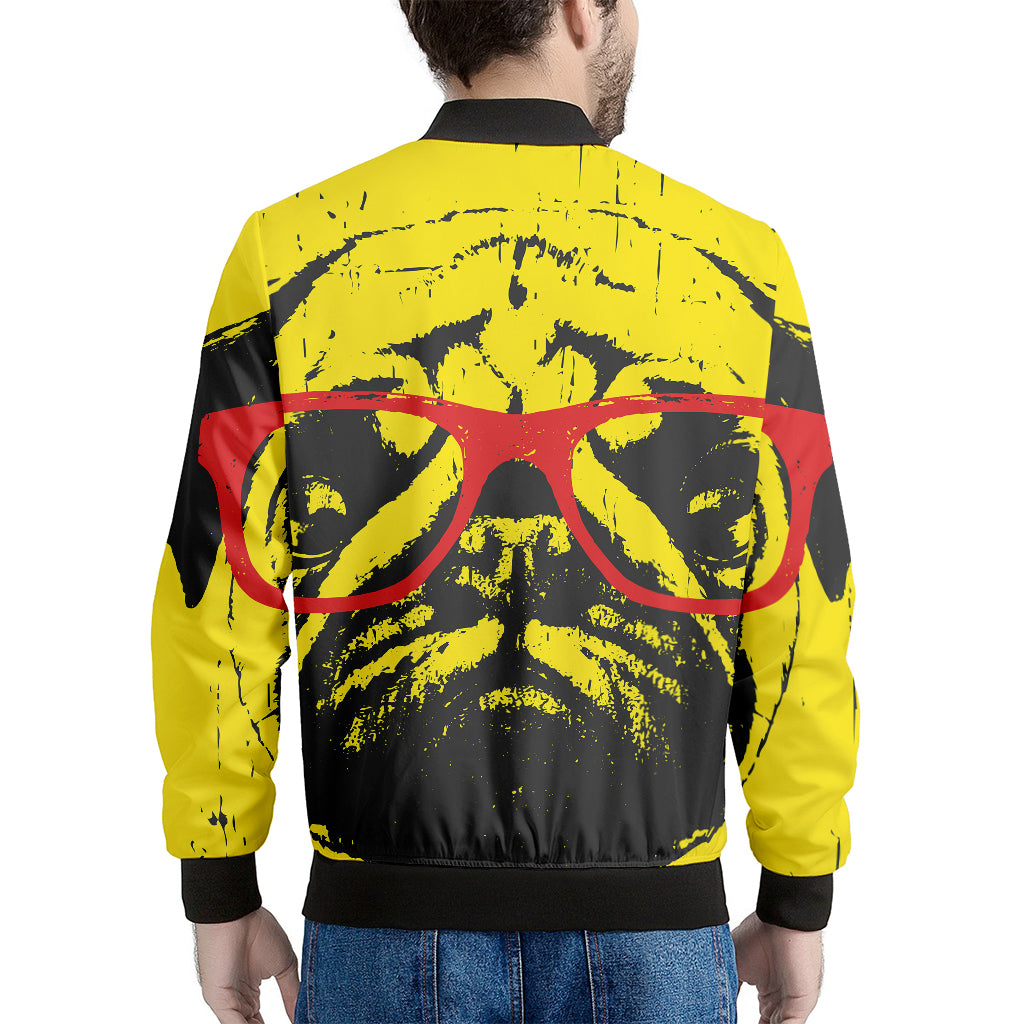 Pug With Glasses Portrait Print Men's Bomber Jacket