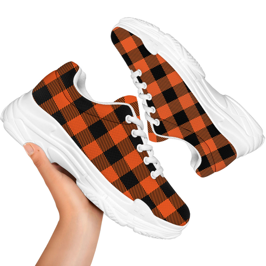 Pumpkin Orange Buffalo Check Print White Chunky Shoes