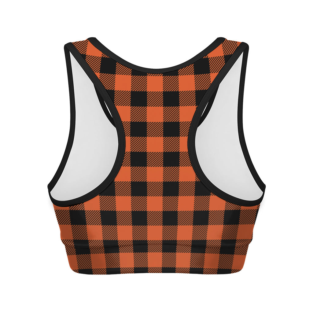 Pumpkin Orange Buffalo Check Print Women's Sports Bra
