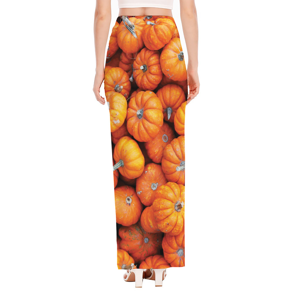 Pumpkin Print High Slit Maxi Skirt