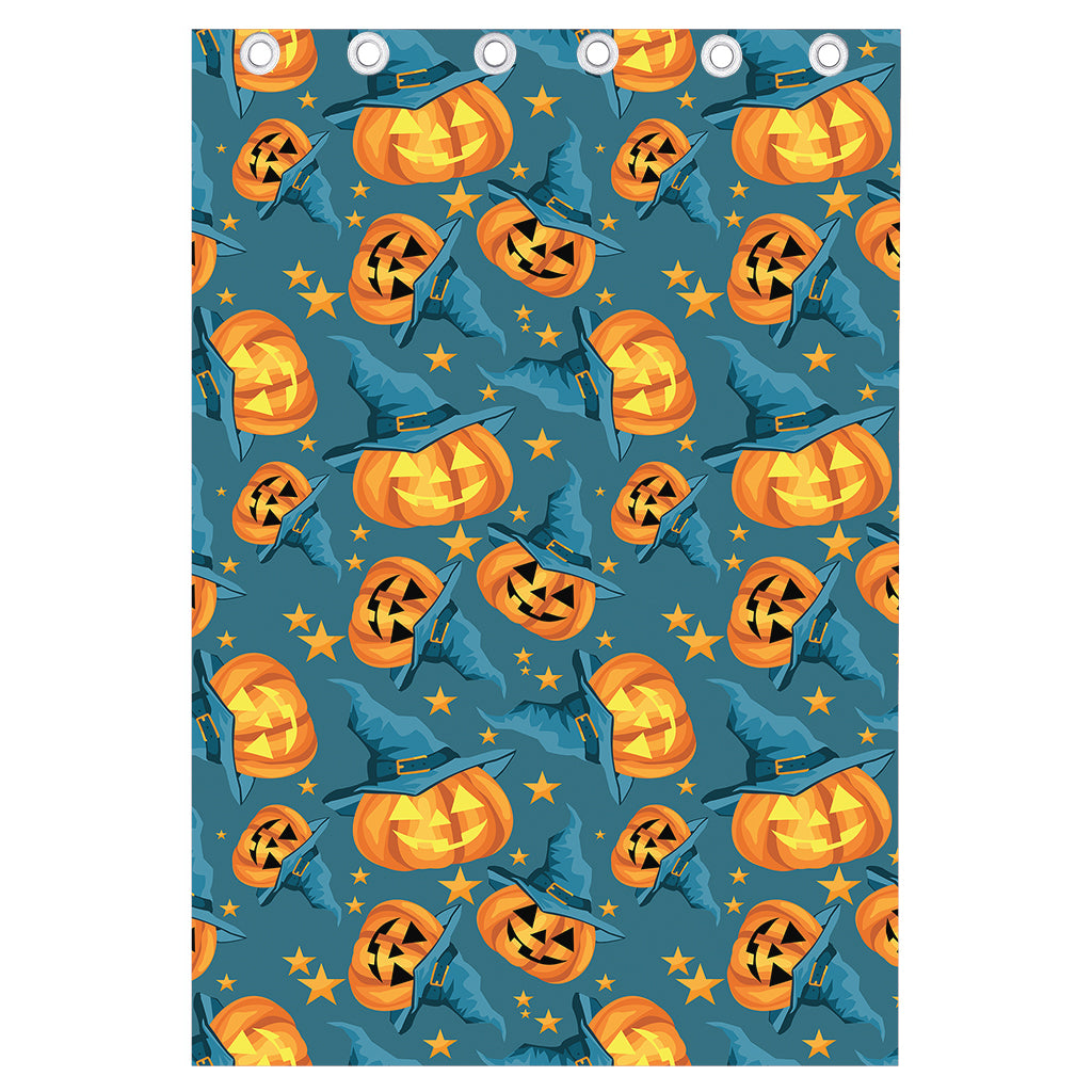 Pumpkin With Witch Hat Pattern Print Curtain