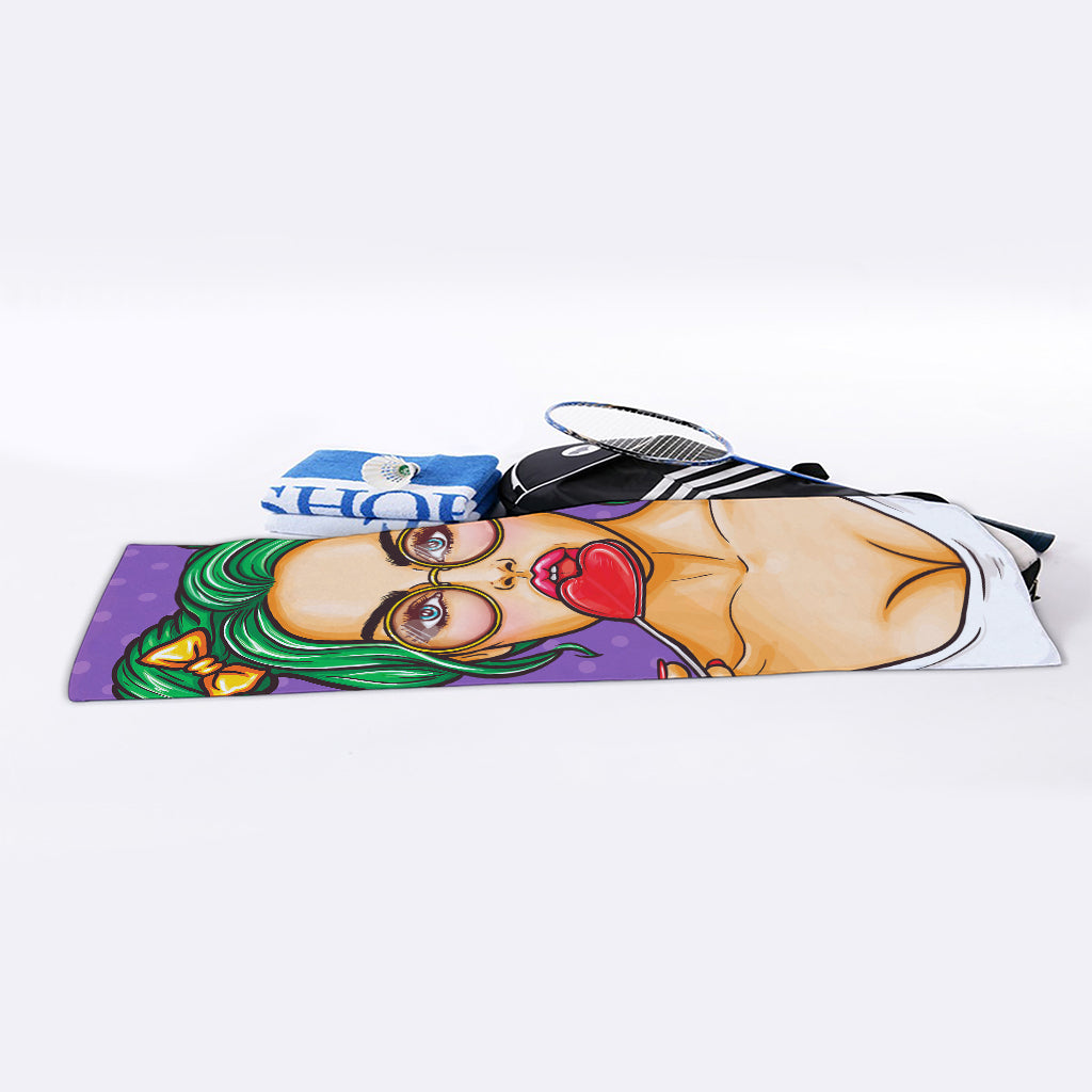 Punk Girl And Lollipop Print Sports Towel