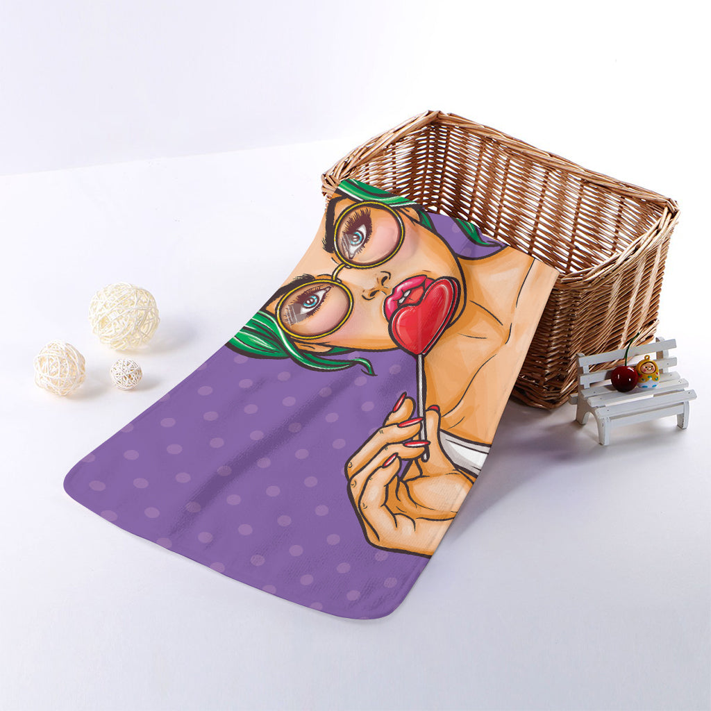 Punk Girl And Lollipop Print Towel