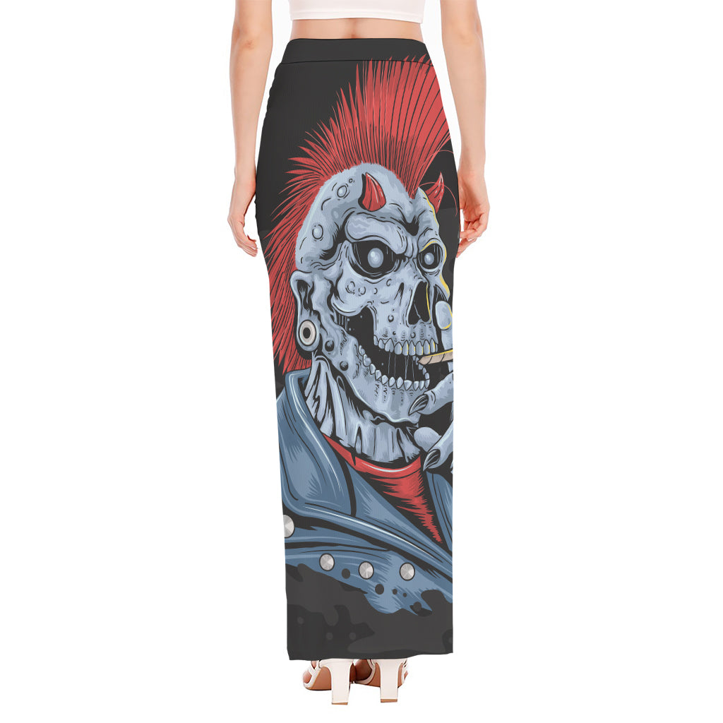 Punk Mohawk Devil Print High Slit Maxi Skirt