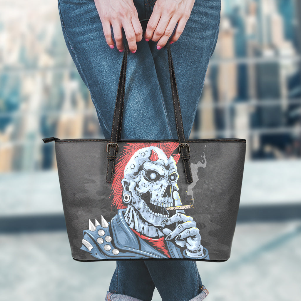 Punk Mohawk Devil Print Leather Tote Bag