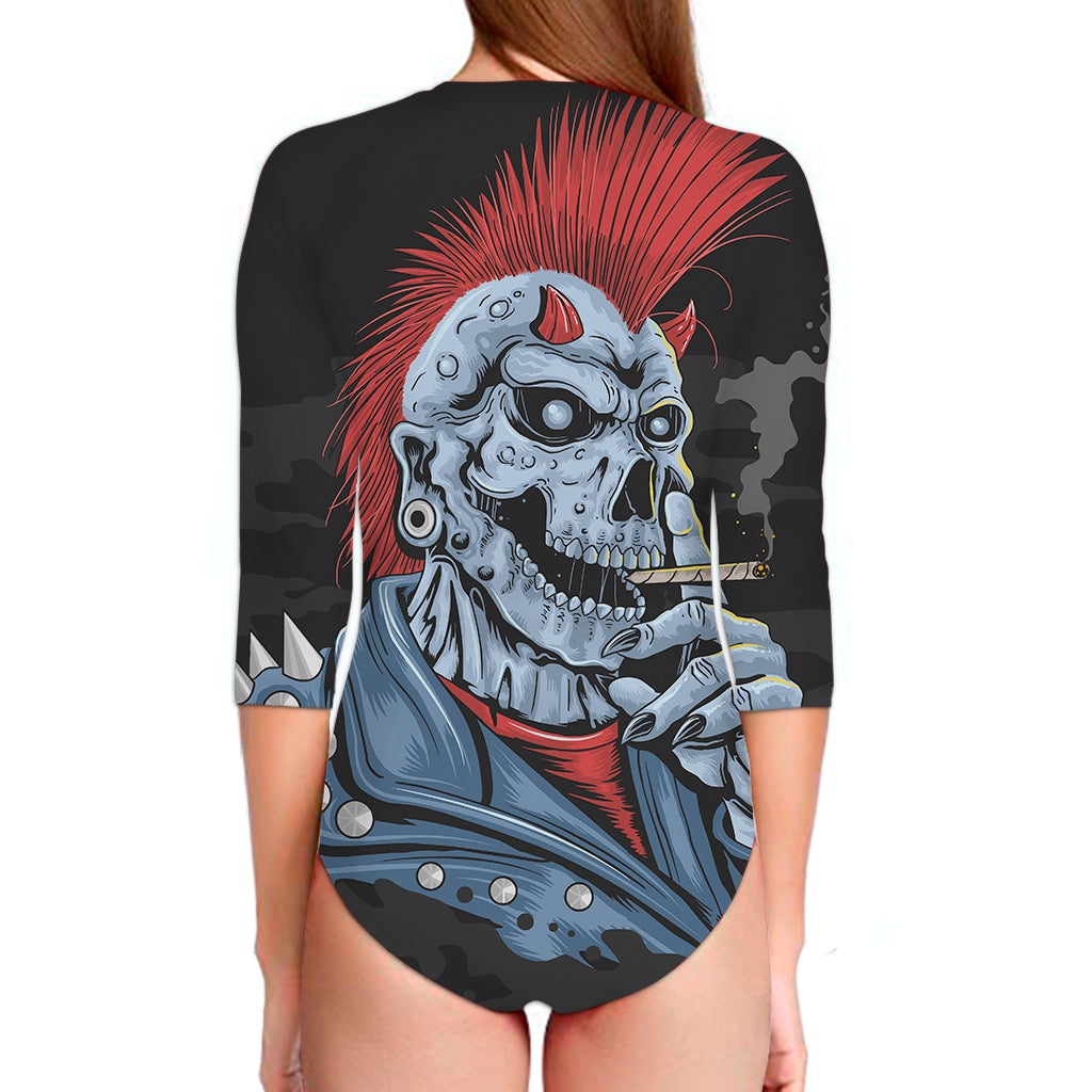 Punk Mohawk Devil Print Long Sleeve Swimsuit