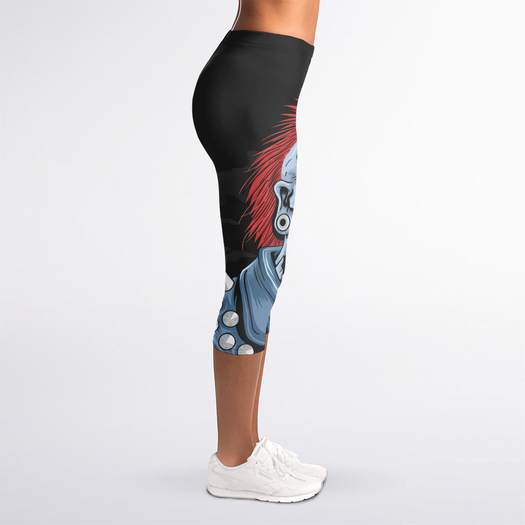 Punk Mohawk Devil Print Women's Capri Leggings
