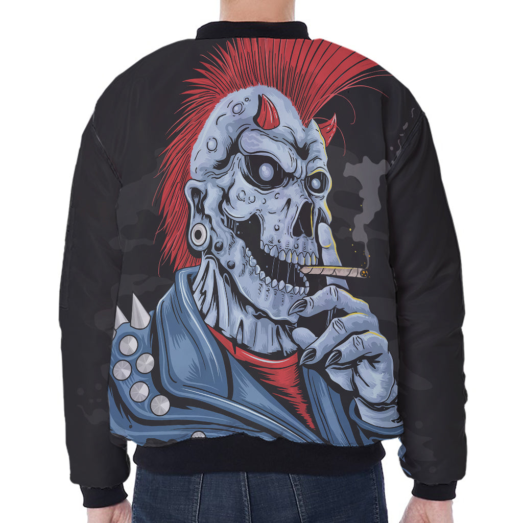 Punk Mohawk Devil Print Zip Sleeve Bomber Jacket