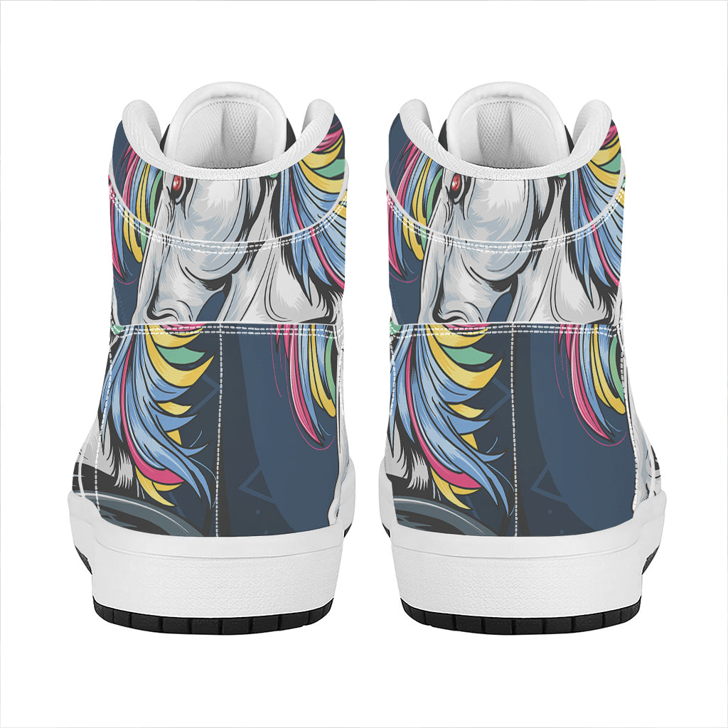 Punk Unicorn Print High Top Leather Sneakers