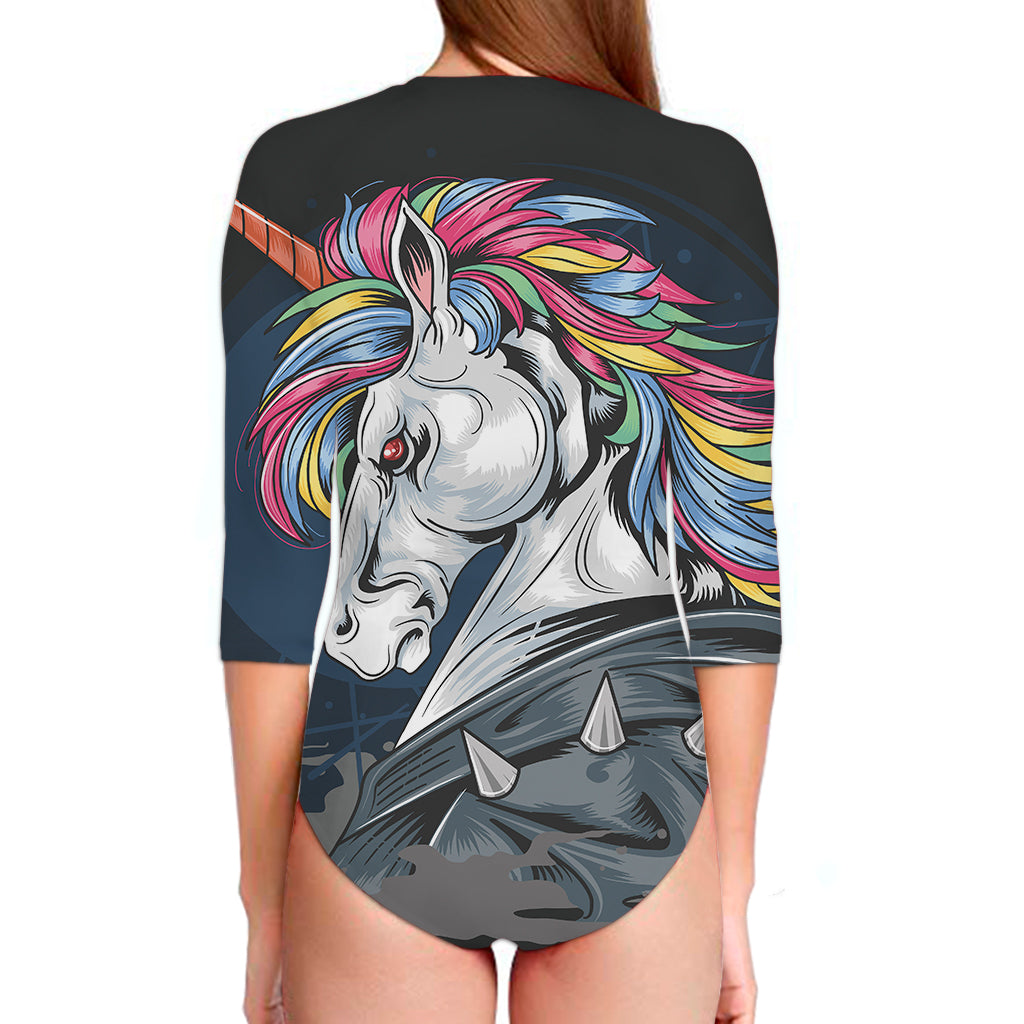 Punk Unicorn Print Long Sleeve Swimsuit