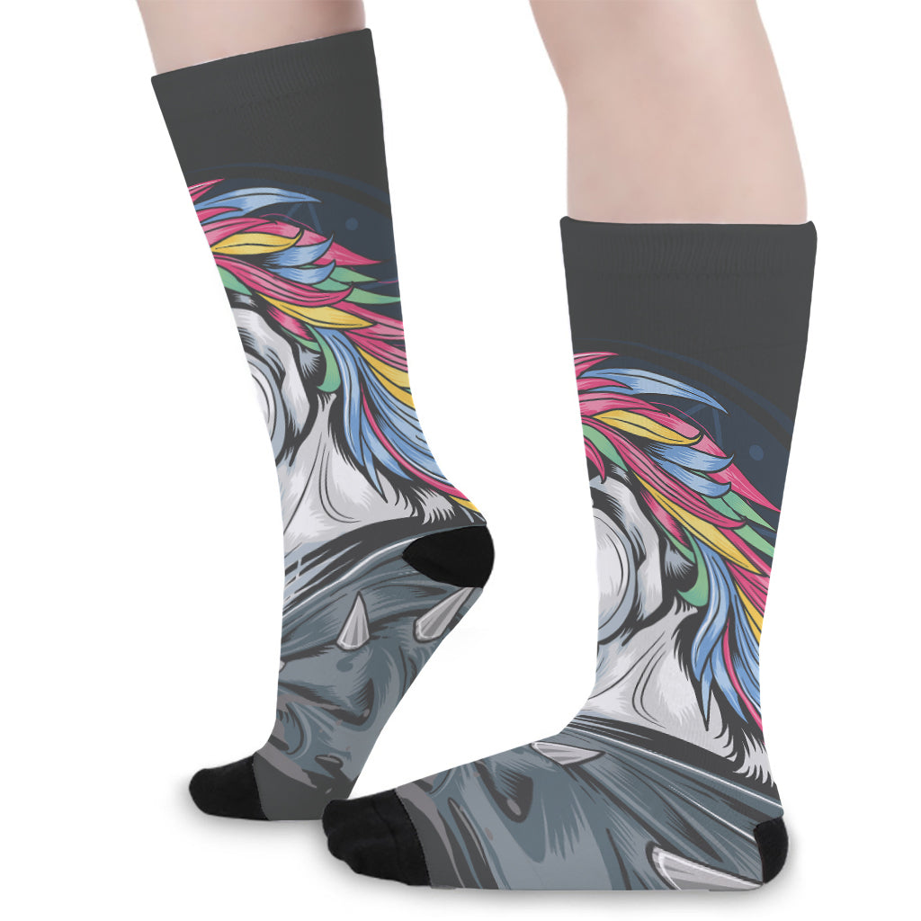 Punk Unicorn Print Long Socks