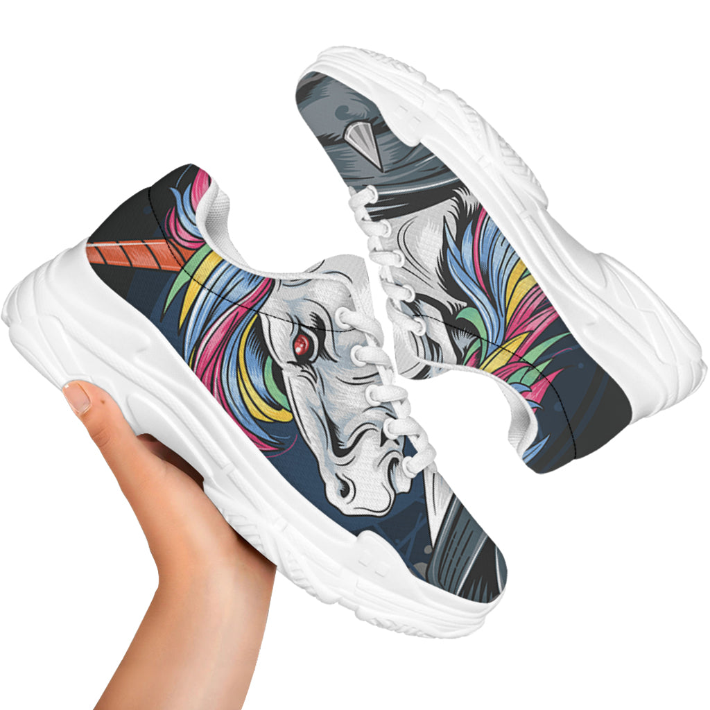 Punk Unicorn Print White Chunky Shoes