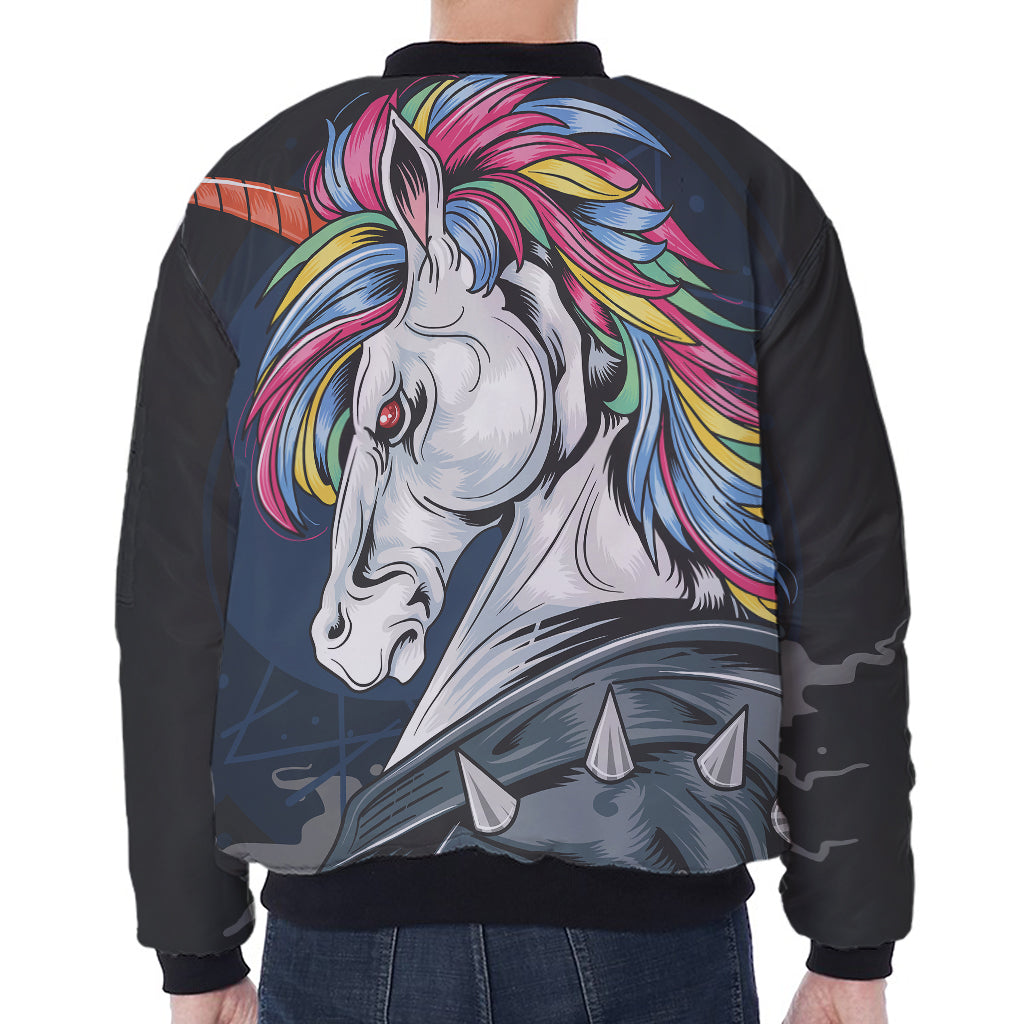 Punk Unicorn Print Zip Sleeve Bomber Jacket