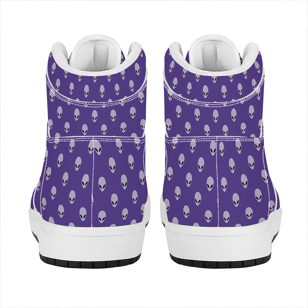 Purple Alien Face Pattern Print High Top Leather Sneakers