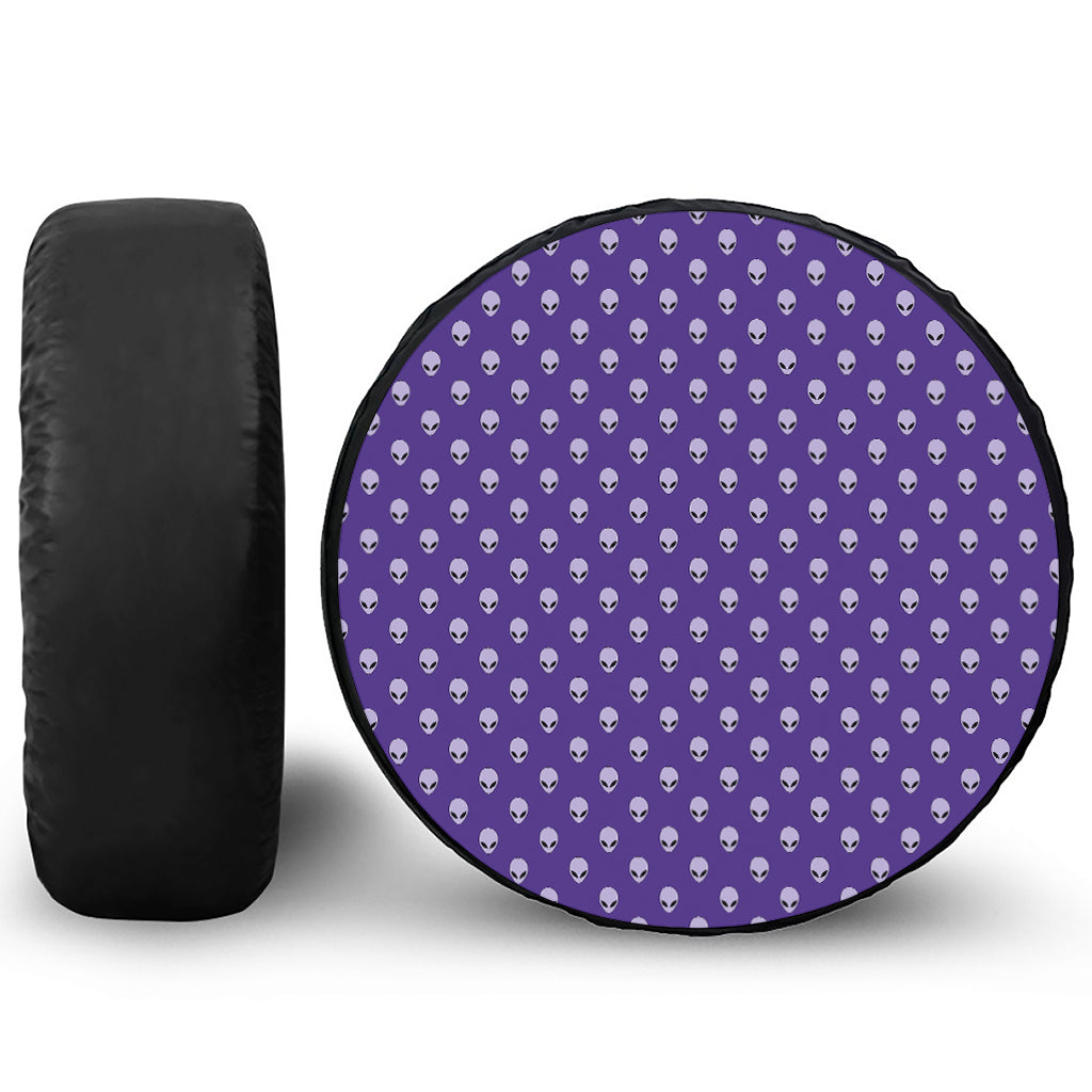 Purple Alien Face Pattern Print Tire Cover