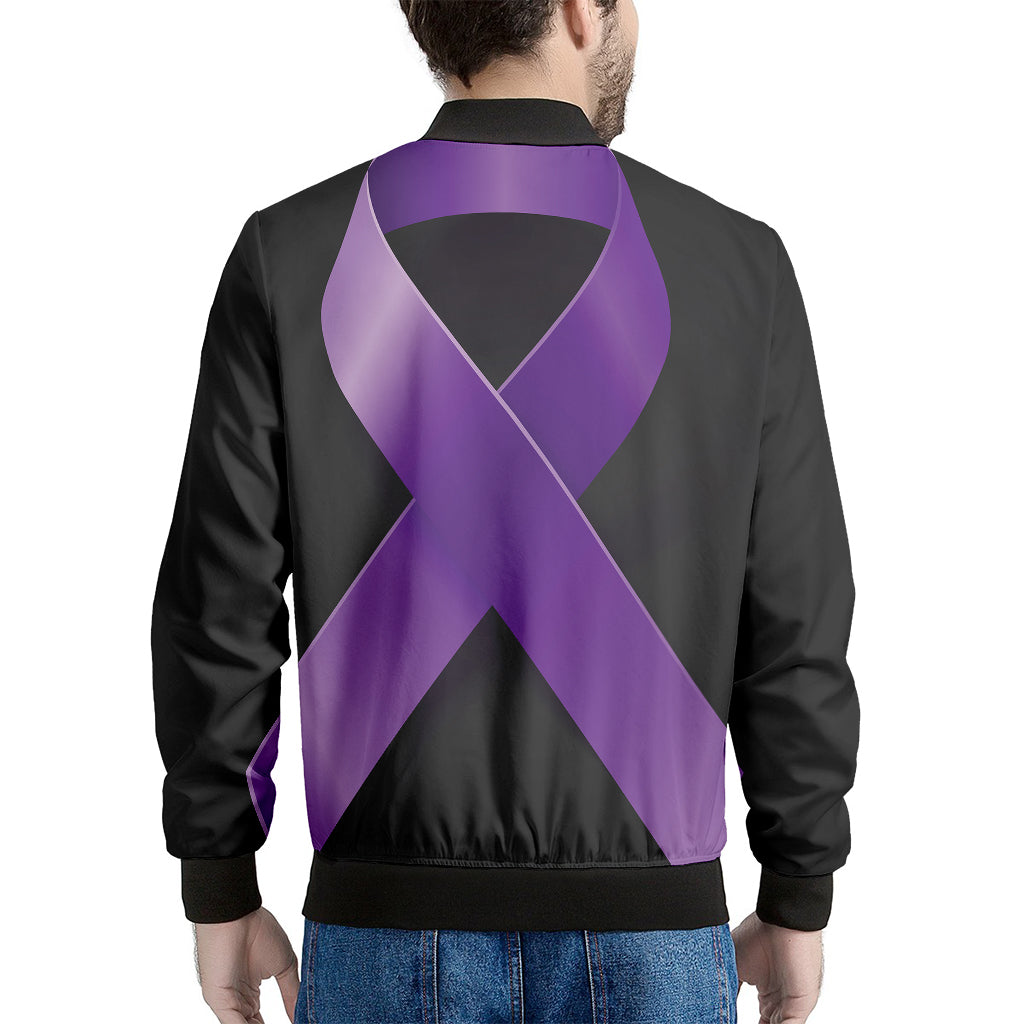Purple All Cancer Awareness Ribbon Print Men's Bomber Jacket