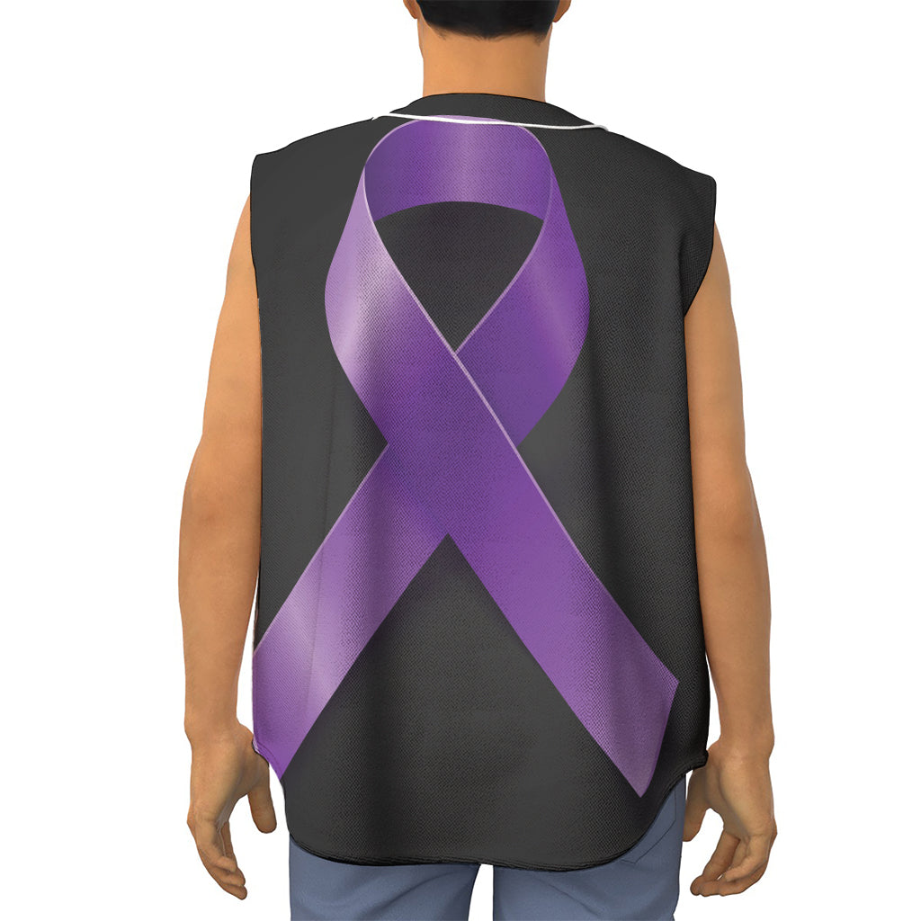 Purple All Cancer Awareness Ribbon Print Sleeveless Baseball Jersey