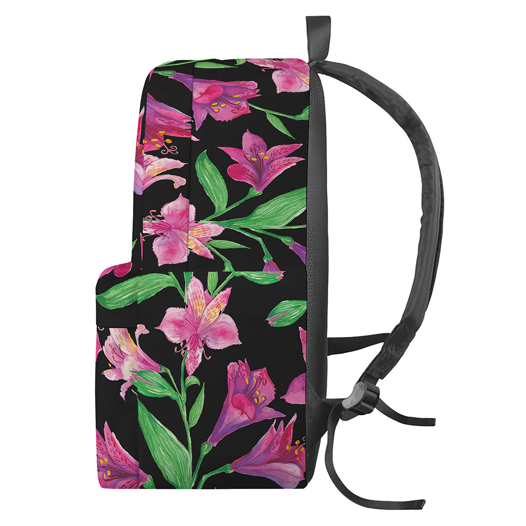 Purple Alstroemeria Pattern Print Backpack