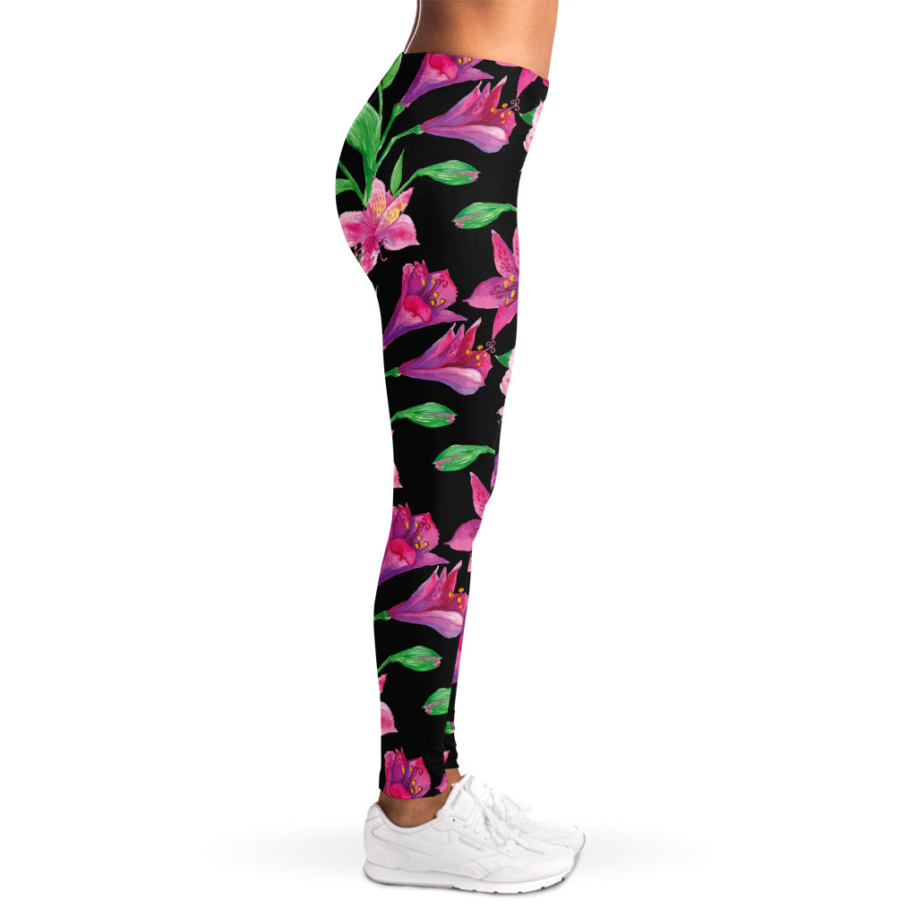Purple Alstroemeria Pattern Print Women's Leggings