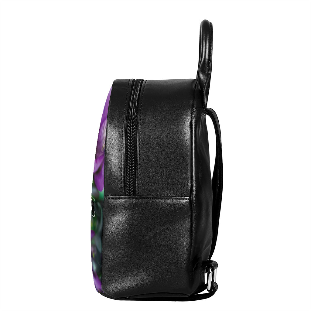 Purple Alstroemeria Print Leather Backpack