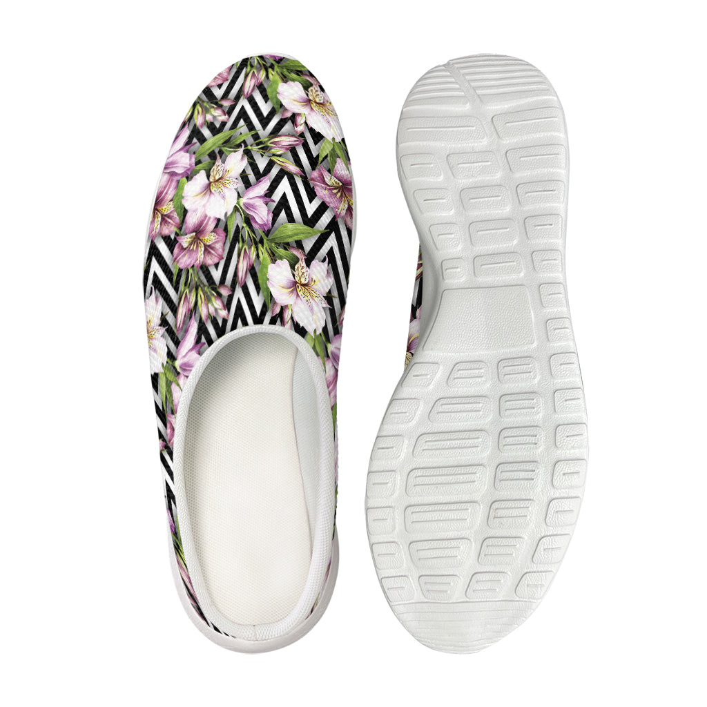 Purple Alstroemeria Zigzag Pattern Print Mesh Casual Shoes