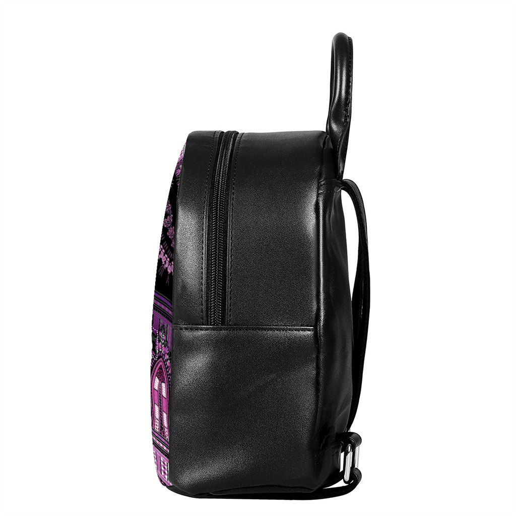 Purple And Black African Dashiki Print Leather Backpack