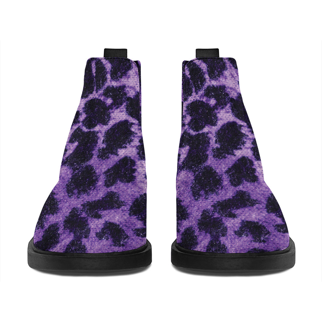 Purple And Black Cheetah Print Flat Ankle Boots