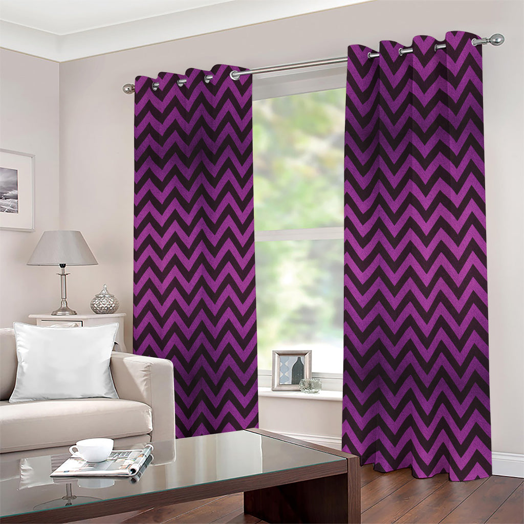 Purple And Black Chevron Pattern Print Extra Wide Grommet Curtains